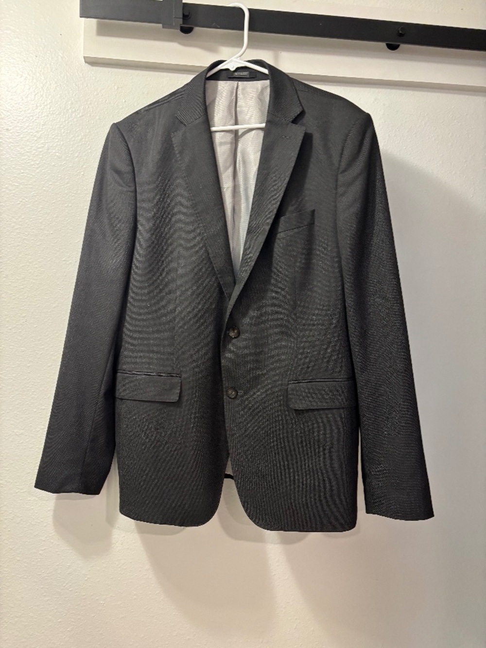 Zara Blazer Mens 44 Black Charcoal Textured 2 Button Sport Coat Suit Jacket
